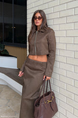Hayes Faux Suede Collared Jacket - Chocolate