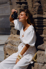 Emilie Puff Sleeve Cotton Top - White