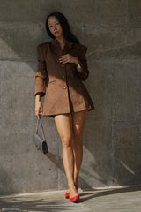 Sally Faux Suede Cinched Blazer - Milk Chocolate